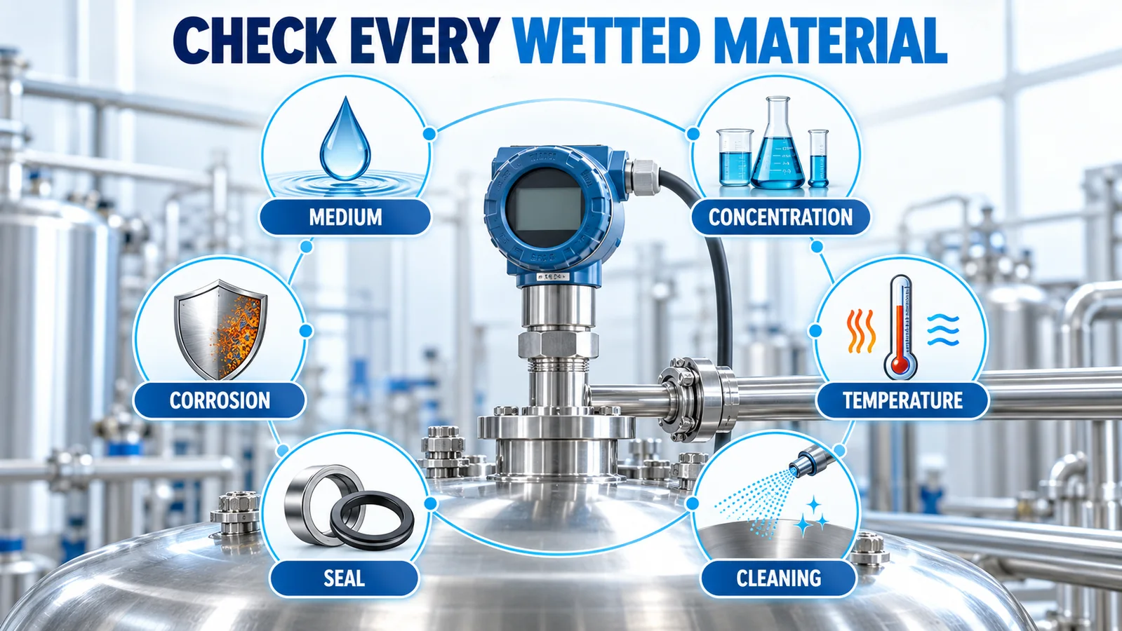 AI checklist for reviewing process media compatibility across every wetted sensor material