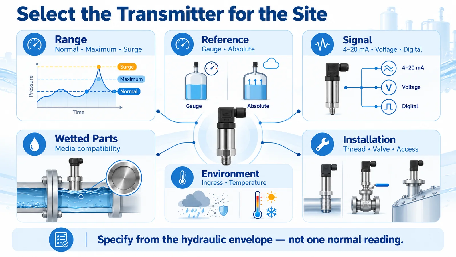 AI checklist for selecting a water distribution pressure transmitter